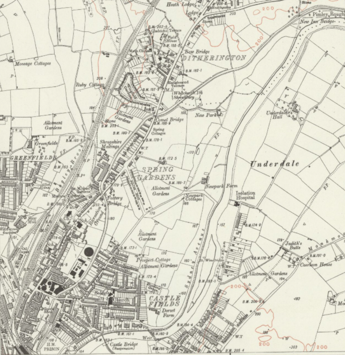 Map of Ditherington and Castlefields, 1920s